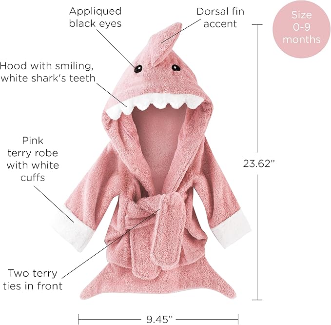 Baby Aspen Baby Shark Hooded Towel/Newborn Spa Bath Robe, Baby Beach Towel | Baby Bath Towel