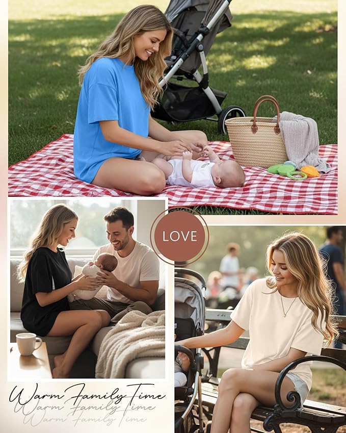3 Pack Women's Oversize Nursing Breastfeeding Shirts Hidden Zipper Short Sleeve Loose Fit Maternity Tops
