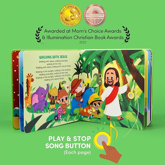 Jesus Loves Me Christian Sound Books for Kids - 6 Bible Songs - Christmas, Baptism, Christening, Dedication Gifts for Boys and Girls - Religious Toys, Music Books for Toddlers 1-3