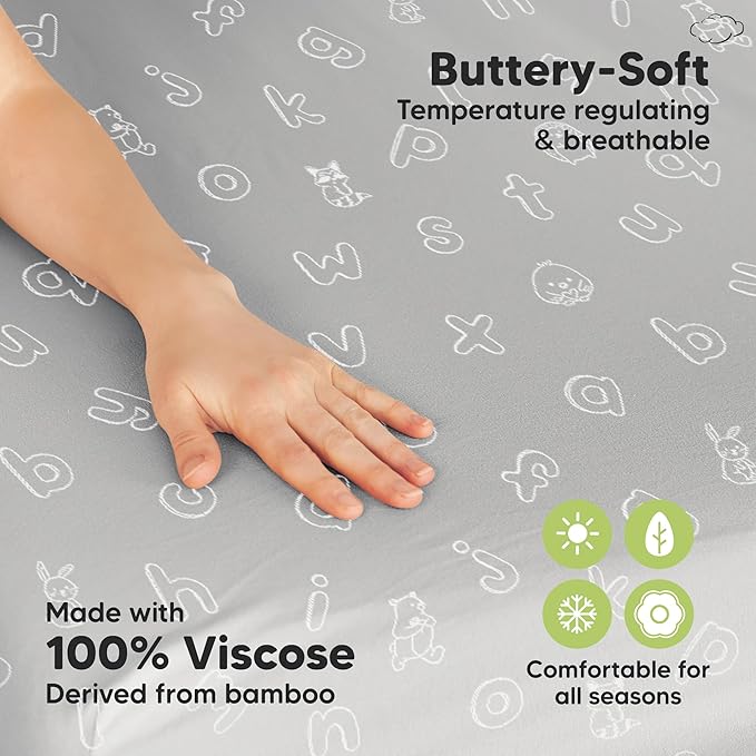 Pack and Play Sheets Fitted - 2-Pack Mini Crib Sheets for Pack N Play Mattress 38x26, Soft & Cozy, Neutral Toddler Playard Bedding, Snug Fitted Mini Baby Crib Mattress Cover Boy, Girl (ABC Land)