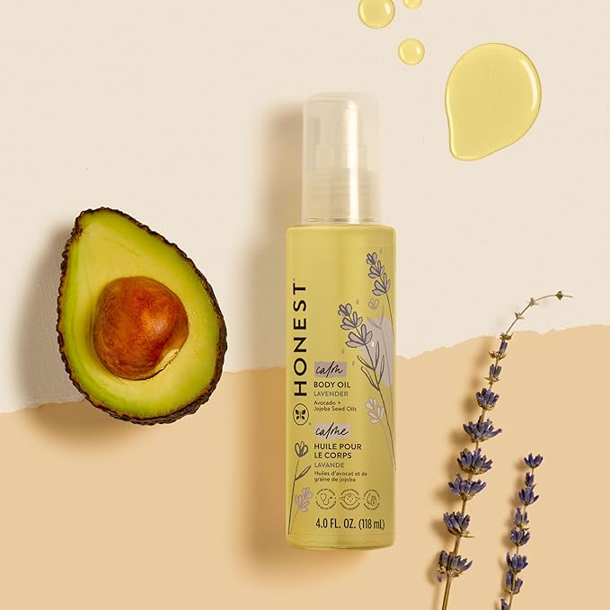 The Honest Company Lavender Infused Calming Body Oil Moisturize Nourish and Soothe Baby's Skin Plant-Based Hypoallergenic Vegan 4.0 fl oz