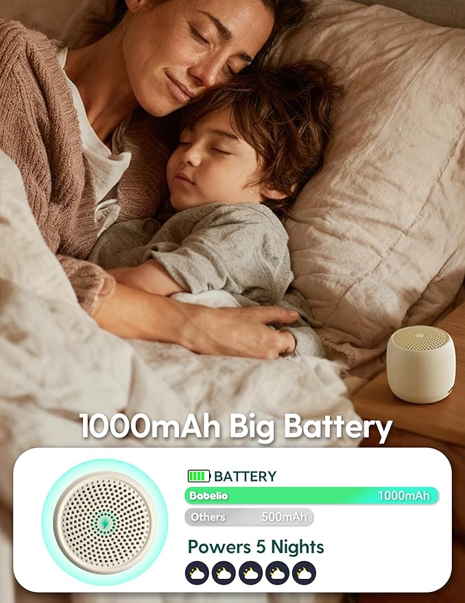 Babelio White Noise Sound Machine (Pocket Mini Pro) | 1000mAh Large Battery, 25 Non-looping Sounds for Adults, Kids & Babies, Timer, Memory Function, Pocket-Sized & Travel Essentials, Cream Beige