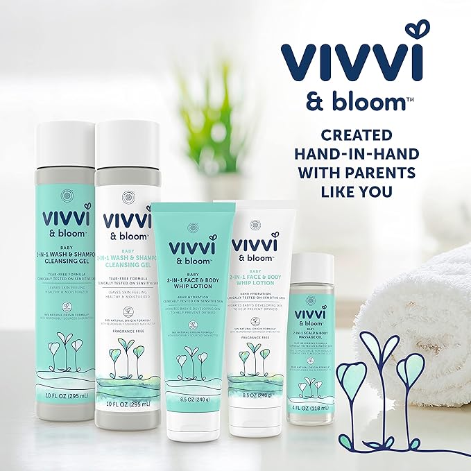 Vivvi & Bloom Gentle 2-in-1 Baby Wash & Shampoo Cleansing Gel, Leaves Sensitive Skin Feeling Healthy & Moisturized, Fragrance-Free, Formulated Without sulfates, paraben, & Dyes, 10 fl. Oz