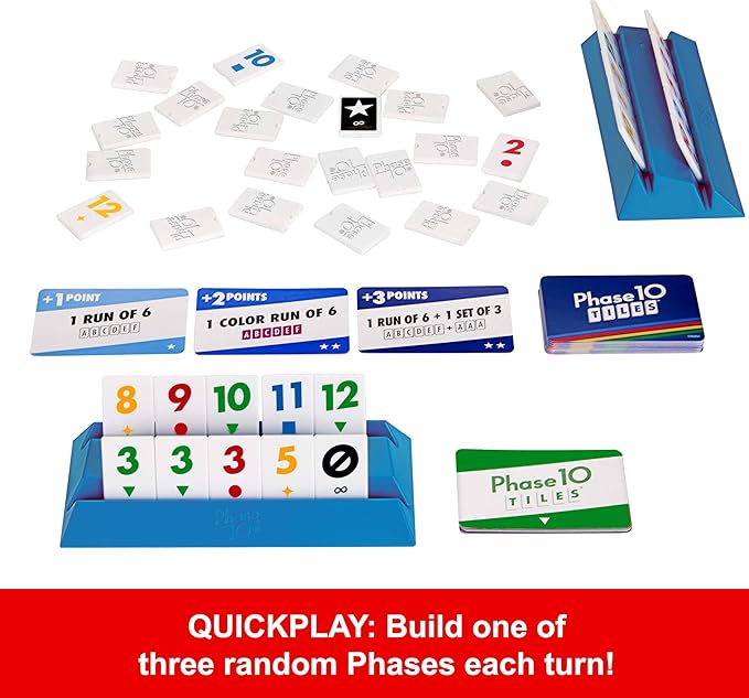Mattel Games Phase 10 Tiles Game, Quick Family Rummy-Type Play with 32 Cards Featuring Unique Phases and Two Ways to Play, for 2-6 Players