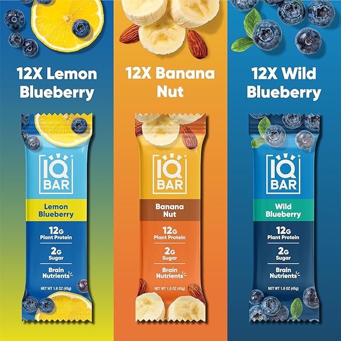 IQBAR Brain and Body Clean Plant Protein Bars - Fruit Lovers Variety - 36 Bars - Keto, Vegan, High Fiber, Gluten and Dairy Free, Low Sugar Snack with Nutrients for Focus, Energy, Meal Replacement