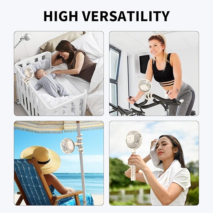 AMACOOL Battery Operated Stroller Fan, Baby Travel Essentials for Beach Disney, Newborn Boy & Girl Showers Gifts Registry Search, Rechargeable Clip On Fan for Car Seat Wagon Crib Bike Treadmill
