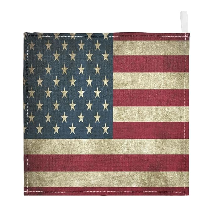 YETTASBIN American Flag Muslin Baby Hand Washcloths, Soft Cotton Bath Face Towel, 4 Layers Extra Absorbent Feeding Burp Cloth for Newborn Infant, 3 Pack