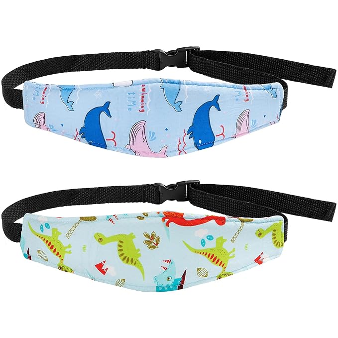HESTYA 2 Pcs Carseat Head Support Toddler Stroller Seat Headrest for Sleeping Traveling Neck Relief Headband Strap for Kids Children Toddler Infant(Dinosaur and Dolphin)