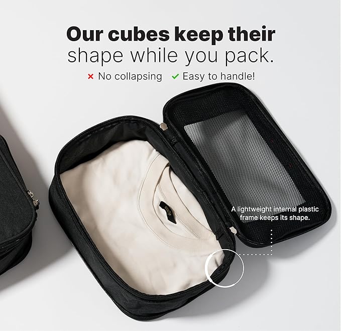 LeanTravel Premium Compression Packing Cubes for Travel - Luggage Organizers with Double Zipper - Sturdy Bags for Suitcase (4-Pack, Black)