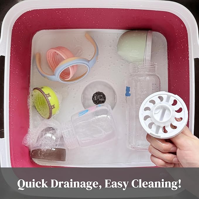 2.6 Gal(10L) Collapsible Camping Sink, Magenta Space-Saving Collapsible Dish Basin with Drain Plug for bottle washing, Collapsible Bucket for RV Essentials and Foot Soaking