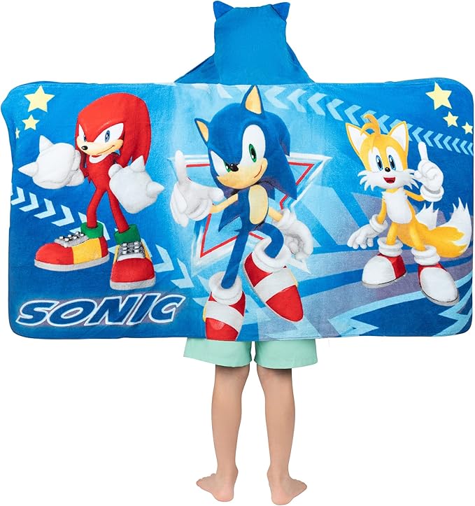 Sonic The Hedgehog, Anime, Bath/Pool/Beach Soft Cotton Terry Hooded Towel Wrap, 24 in x 50 in, By Franco Kids