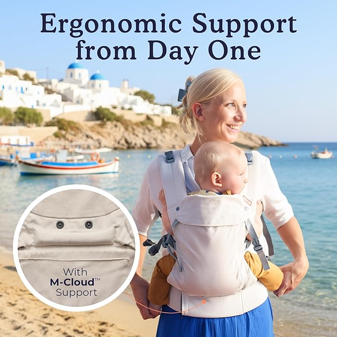 Beco Gemini 2.0 Baby Carrier Newborn to Toddler with M-Cloud™ Support - 4-Position Baby Carriers, Certified Hip-Healthy Newborn Carrier, Fully Adjustable to Fit All Parents (7–35 lbs) - Beige