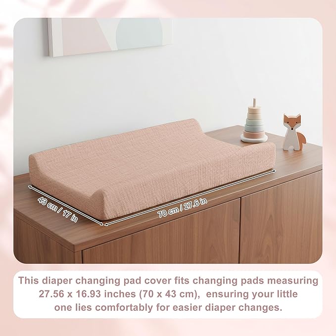 Changing Pad Cover, 2 Pcs Super Soft and Breathable Cotton Diaper Pad Cover for Girls and Boys Changing Table Cover (Beige, Pink)