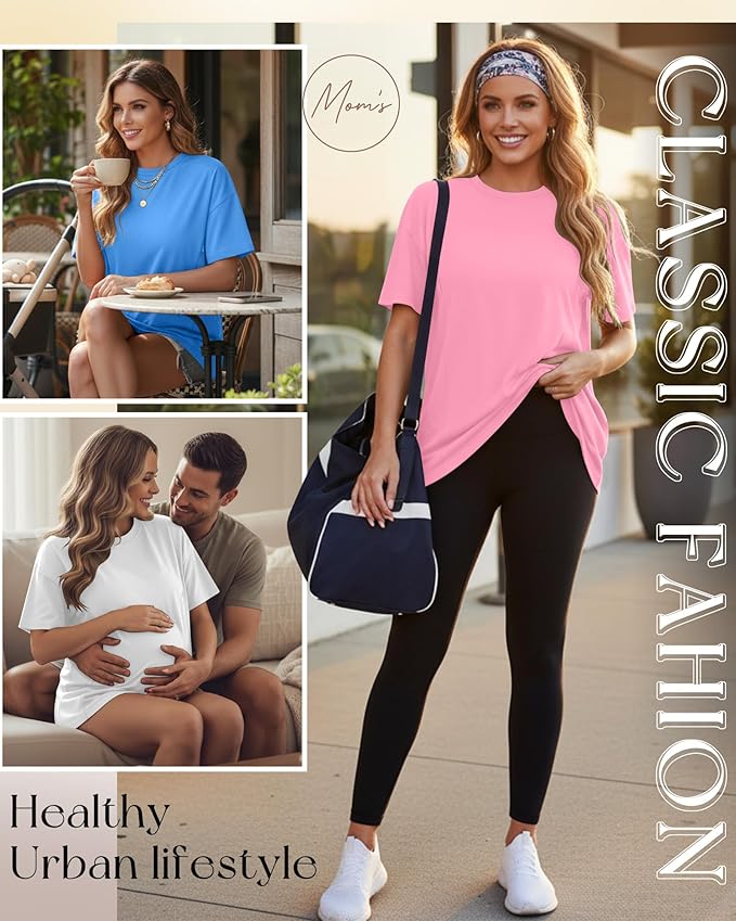 3 Pack Women's Oversize Nursing Breastfeeding Shirts Hidden Zipper Short Sleeve Loose Fit Maternity Tops