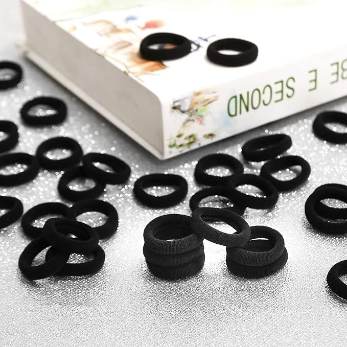300PCS Black Hair Ties - Infant Cotton Hair Ponytail Holders Baby Hair Bands, Soft and No Damage, 1.1 Inch in Diameter, Seamless Elastic, for Babies, Kids, Toddlers and Adults