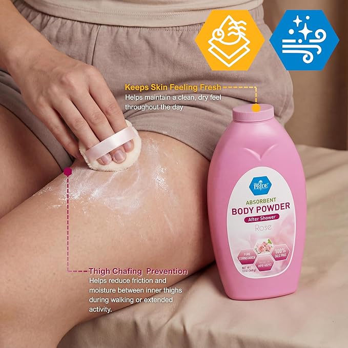 MED PRIDE Talc Free Cornstarch Body Powder with Rose Scent, Moisture Absorbing Skin Care for Daily Freshness, Cruelty Free Formula, 13 Ounce Bottle