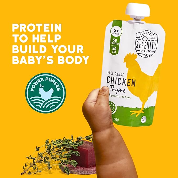 Serenity Kids 6+ Months Chicken Baby Food Pouches - 5g Protein With Organic Chicken - No Added Sugar & Veggie Pouches - On-The-Go Baby Meals - 3.5 Oz, 12 Pack