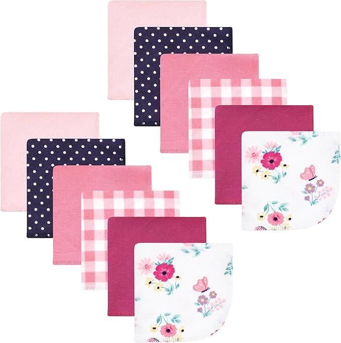 Hudson Baby Unisex Baby Flannel Cotton Washcloths, Butterfly Floral 12 Pack, One Size