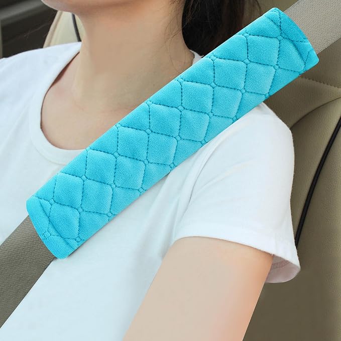 Amooca Soft Auto Seat Belt Cover Seatbelt Shoulder Pad Cushions 2 PCS for a More Comfortable Driving Universal Fit for All Cars and Backpack Blue