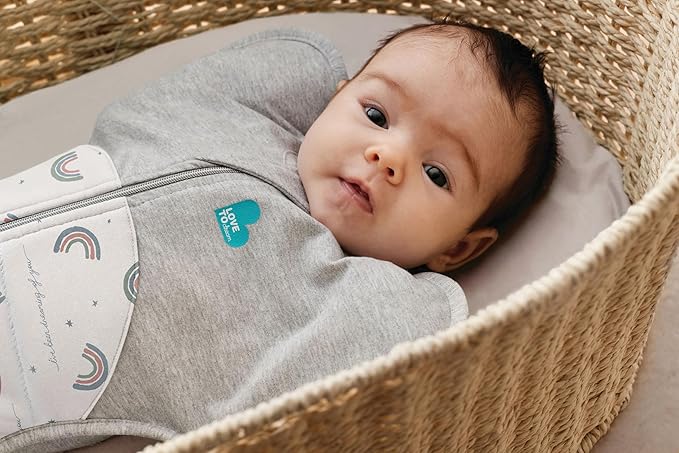 Love to Dream Warm Swaddle UP 2.5 TOG Baby Sleep Sack for Autumn & Winter | Arms Up Position for Self-Soothing, Calms Startle Reflex | Small 8–13 lbs, White Rainbow Dream