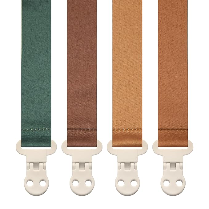 Stadela Baby Pacifier Clip Holder - Girl or Boy Unisex 4 Pack Gift Set – Boho Modern Neutral Solid Colors (Parker)