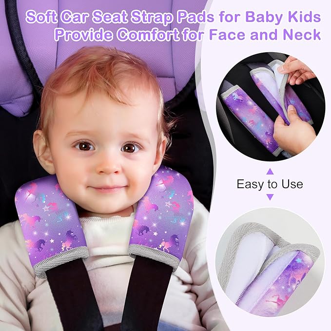 Seat Belt Cover Pad for Baby, Soft Seatbelt Cushion Covers for Kids 2Pcs Car Seat Strap Shoulder Pads for All Car Seats, Stroller, High Chair, Purple