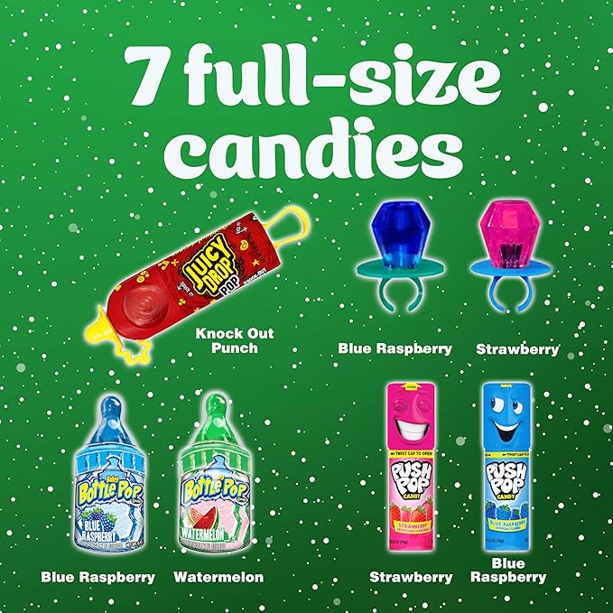 Candy Variety Pack Bag, 7 Ct Bulk Individually Wrapped Lollipops, Ring Pop, Push Pop, Baby Bottle Pop & Juicy Drop, Birthday Parties, Valentine's Gifts, Goodie Bags, Party Favors
