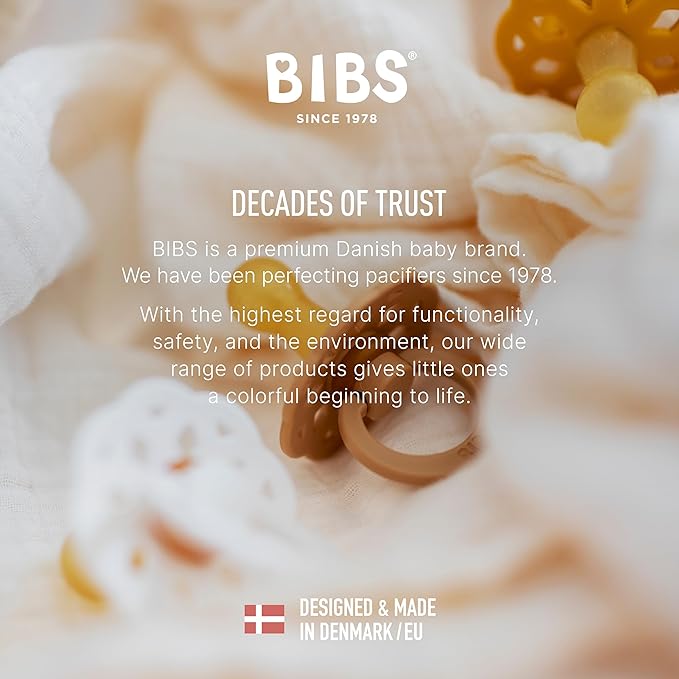 BIBS Boheme Soother 4-Pack | BPA Free Dummy Pacifier | Round Nipple | Natural Rubber Latex | Made in Denmark | Size 6-18 Months | Blossom Mix
