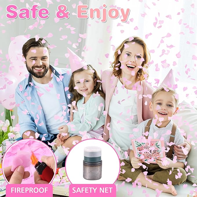 Gender Reveal Confetti Cannon, 4 Pack Biodegradable Confetti Paper with Cornstarch Powder, Confetti Blaster for Girl Gender Reveal, Party Poppers, Pink