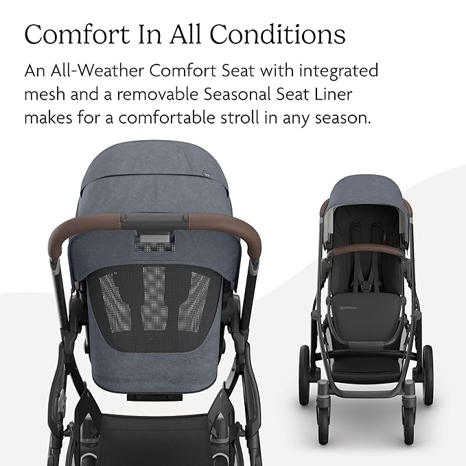 UPPAbaby Vista V3 Convertible Single-to-Double Stroller for Baby & Toddler, 30+ Configurations, Travel System Compatible, All-Wheel Suspension, XL Basket – Julian (Dusty Blue Mélange/Carbon Frame)