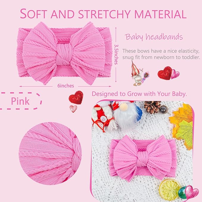 LemonSpace Handmade Baby Girls Bows Soft Stretchy Nylon Hair Bands Hair Accessories Baby headbands with Bows for Newborn Baby Girls Infant Toddlers Kids(Pink