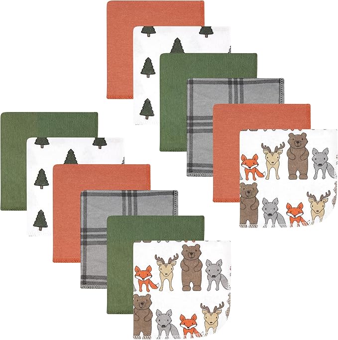 Hudson Baby Unisex Baby Flannel Cotton Washcloths 12-Pack, Wild Forest, One Size