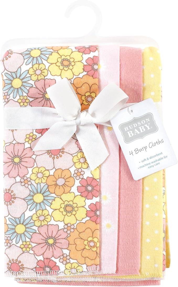 Hudson Baby Cotton Poly Flannel Burp Cloths Multipack, Peace Love Flowers 8-Pack, One Size