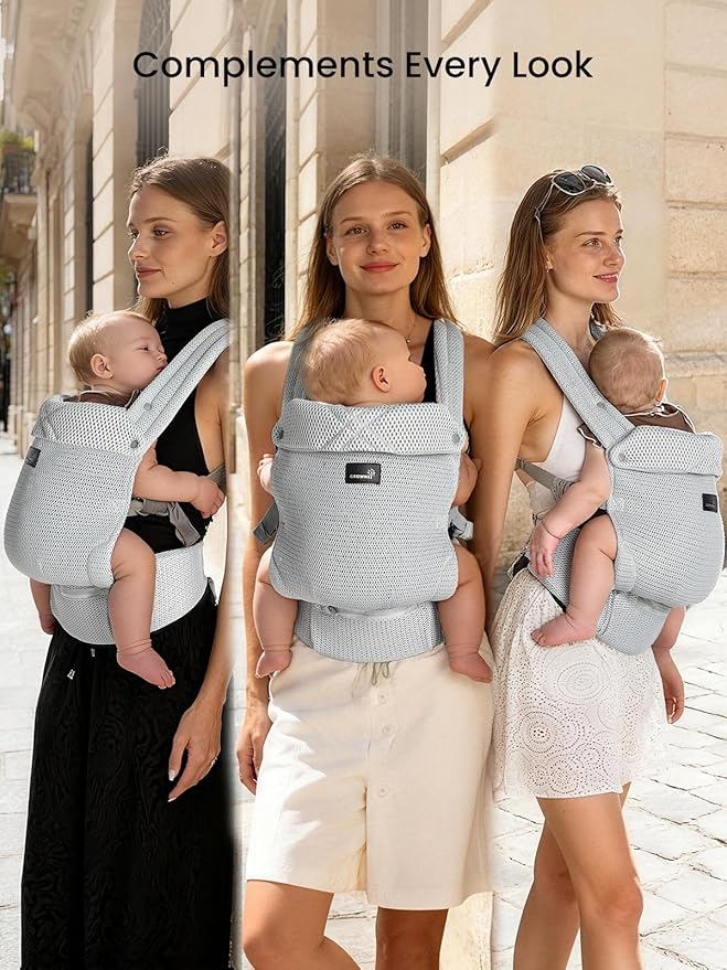 GROWNSY Baby Carrier Newborn to Toddler, Lightweight Ergonomic 7-44 lbs Newborn Carrier with Head Support, Easy to Wear Hands Free Infant Carrier for 0-36 Months, Gray Air Mesh