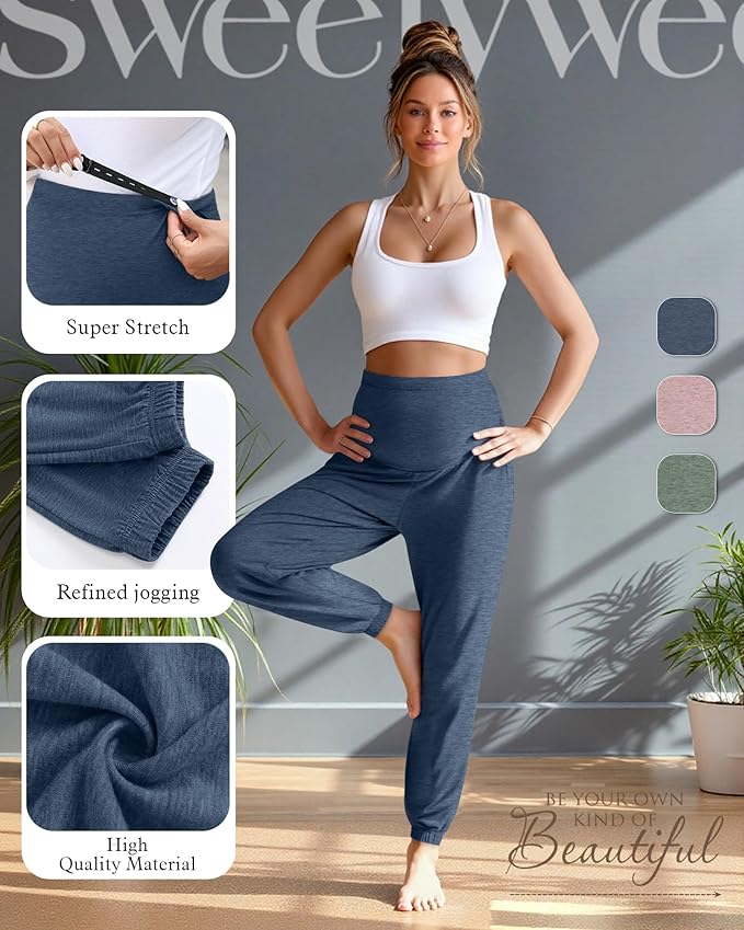 3 Pack Women's Maternity Pants Maternity Jogger Sweatpants Over The Belly Stretchy Pregnancy Pants with Pockets