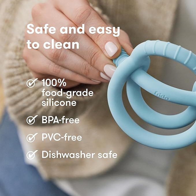 Frida Baby Get-A-Grip BabyTeether for Teething Relief | 100% Food-Grade Silicone Teething Toys for Baby 0-6, 12, 18 Months Infant, BPA-Free, PVC-Free | Blue