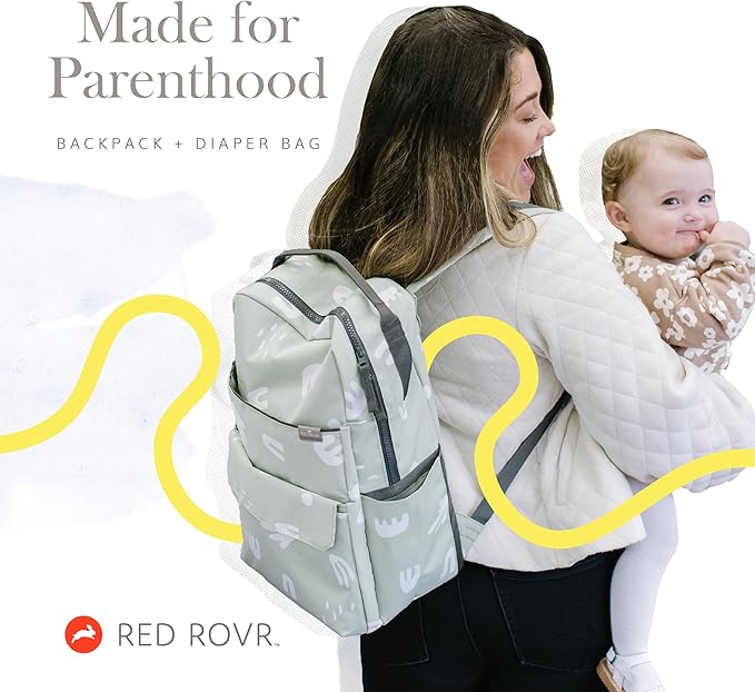 RED ROVR Roo Lightweight 1 LB Diaper Bag Backpack | 11 organizational pockets| Durable & Water-Resistant (Pear Doodle)