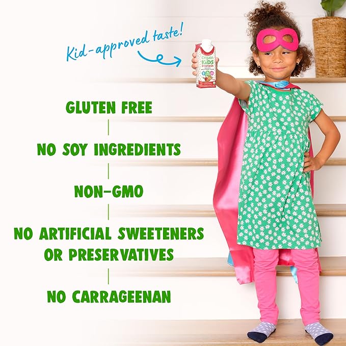 Orgain Organic Kids Nutritional Protein Shake, Strawberry, Healthy Kids Snacks, 8g Dairy Protein, 3g of Fiber, 22 Vitamins & Minerals, No Soy ingredients, Gluten Free, Non-GMO, 8.25 Fl Oz (Pack of 12)
