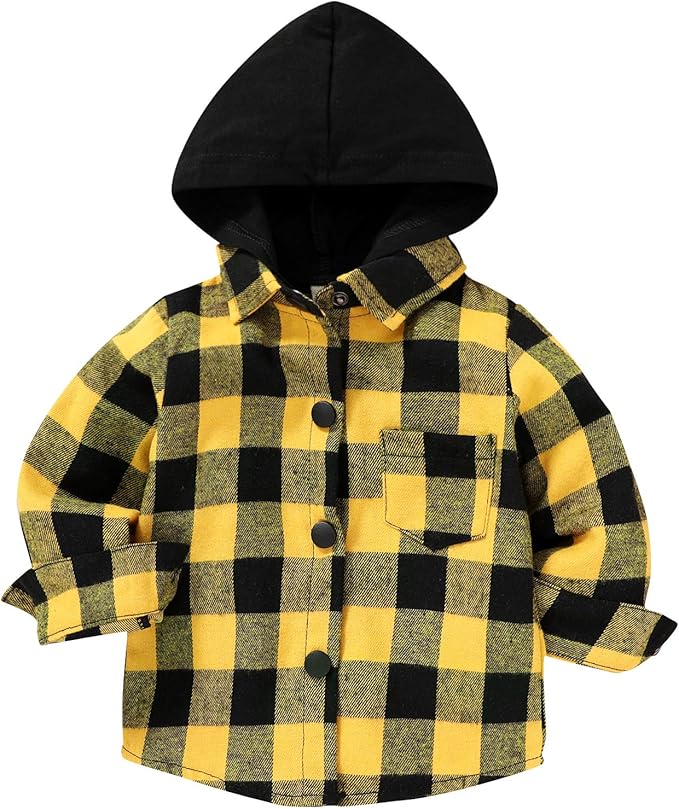 YOUNGER STAR Toddler Kids Boys Girls Flannel Hooded Plaid Shirt Button Baby Red Clothes