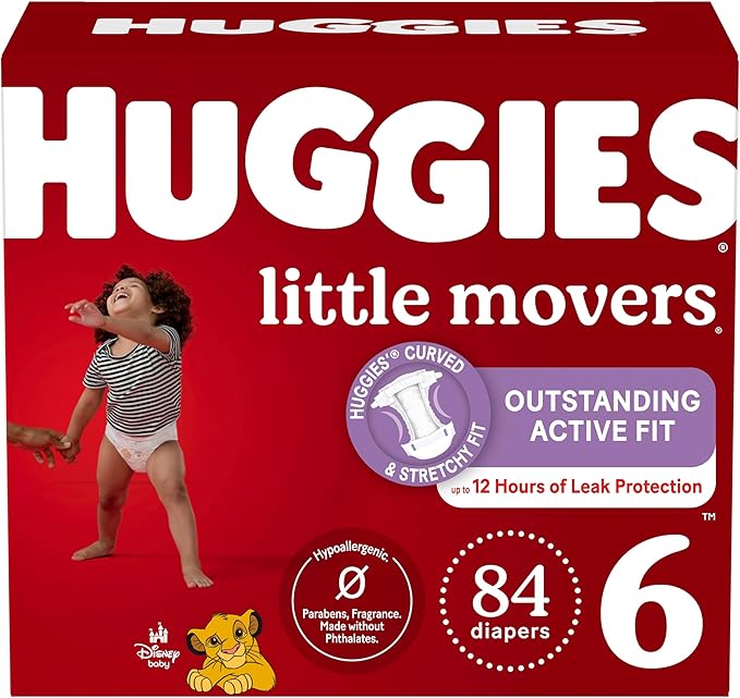 Huggies Size 6 Diapers, Little Movers Baby Diapers, Size 6 (35+ lbs), 84 Count, Packaging May Vary
