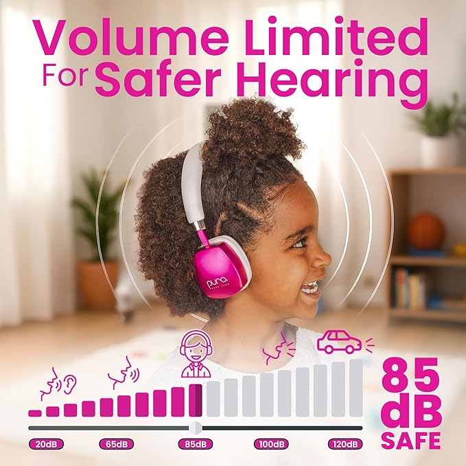 Puro Sound Labs Noise Cancelling Headphones for Kids - 85 dB Volume Limit, Built in Mic, 35-Hour Battery, Lightweight On Ear Design & Comfy Fit, Bluetooth Headphones for Kids – PuroQuiet Plus, Pink