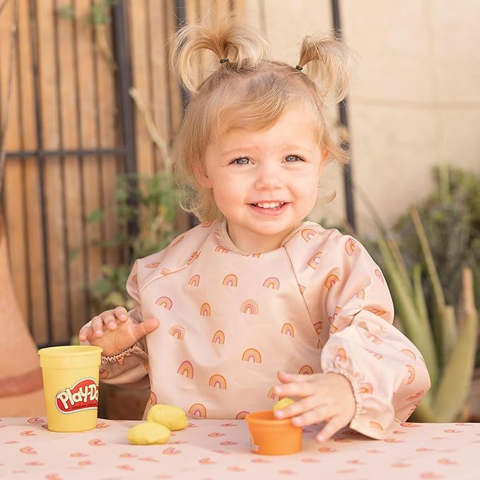 Tiny Twinkle Long Sleeve Bib for Babies & Toddlers | Waterproof Smock Bib for Eating | Machine Washable & Mess-Proof Feeding Essentials | Newborn Shower Gift (Boho Rainbow, 6–24M)