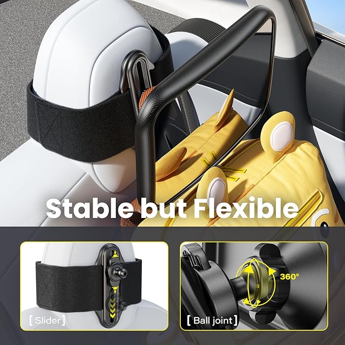 Fixed Headrest Car Mirror for Baby Rear Facing Fit Tesla and Other Models Shatterproof Baby Mirror for Car Back Seat 360° Wide Clear View Crash Tested Stable Velcro Strap Newborn Baby Essentials