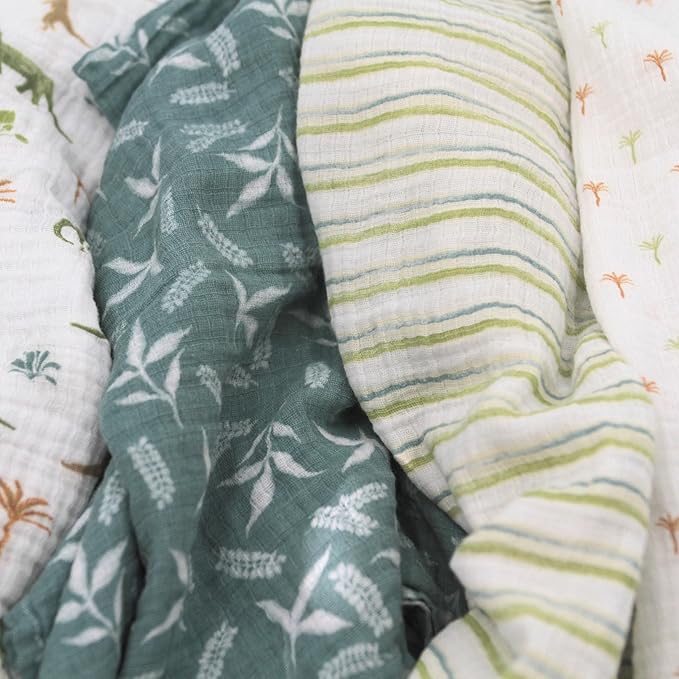 aden + anais Essentials Baby Muslin Swaddle Blankets, Newborn Receiving Blanket for Swaddling, 100% Cotton Baby Swaddle Wrap, 4 Pack, Dino Jungle