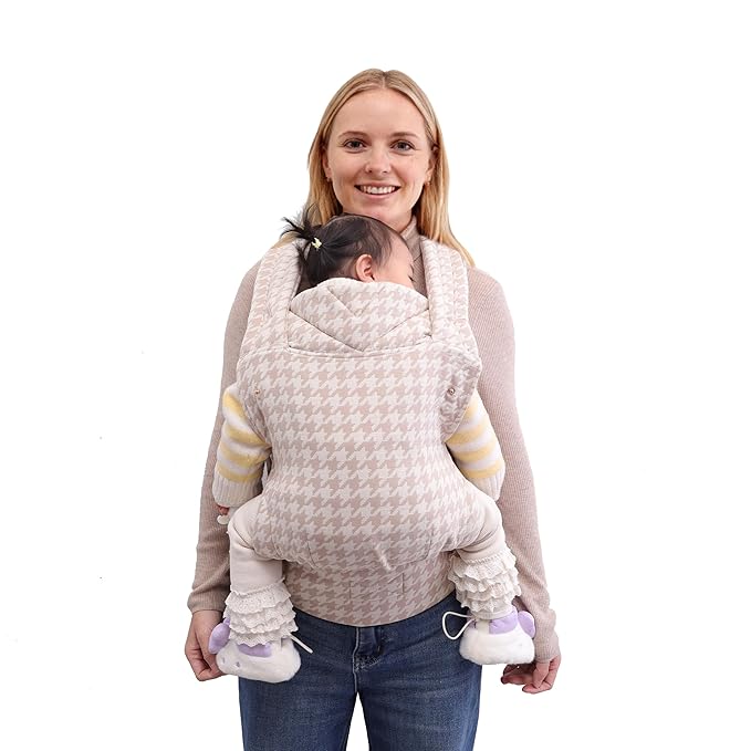 Baby Carrier for Newborns to Toddlers, Houndstooth Adjustable Soft Cotton Linen Carrier, 4-in -1 Lightweight Front and Back Ergonomic Baby Holder Carrier