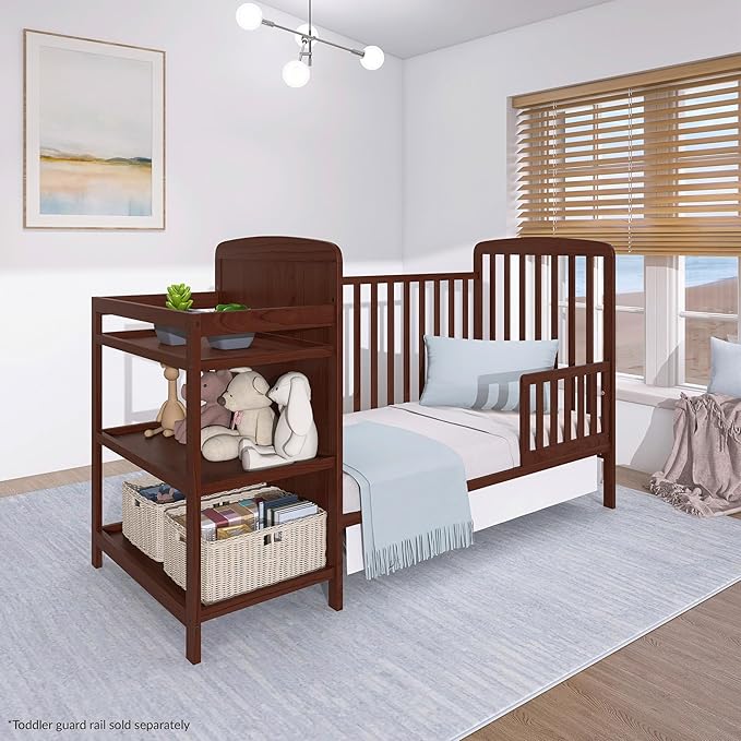 Dream On Me Anna 3-in-1 Full-Size Crib and Changing Table Combo in Espresso, Greenguard Gold Certified, Non-Toxic Finishes, Includes 1" Changing Pad, Wooden Nursery Furniture