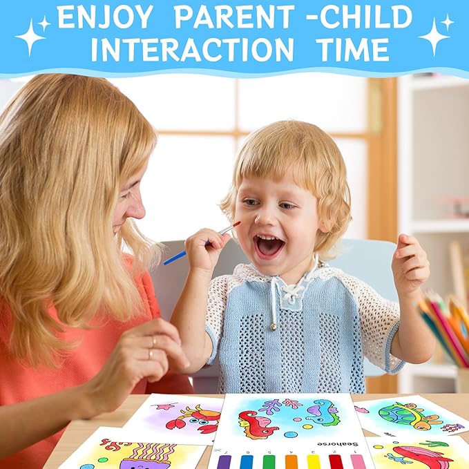 SOCOLER Paint with Water Coloring Books for Toddlers,Sea World Theme Mess Free Watercolor Painting Papers for Kids Water Color Paint Kit Art Craft Gift for Ages 1-3,4-8