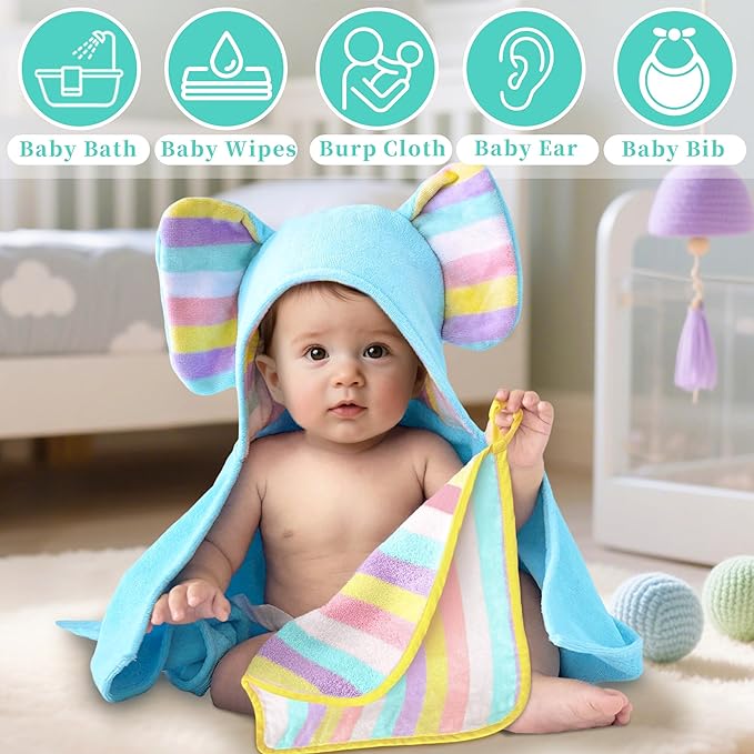 VOOVA & MOVAS Rainbow & Ivory Baby Washcloths | 12x12 Inches | Highly Absorbent | 6 Pack 100% Cotton | Ultra-Soft Newborn Towels | Perfect Set,Baby Essentials |Rainbow & Ivory Colors