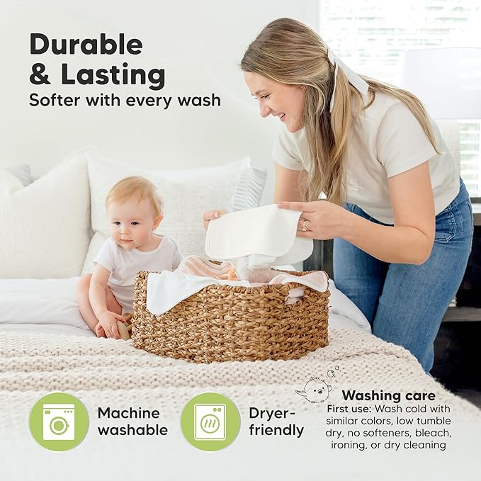 6-Pack Cotton Baby Washcloths for Newborn - Cotton Muslin Soft Wash Cloths for Babies, Infant, Kids, Toddler Towels for Boy, Girl, Super Absorbent Face Cloths, Scratch-Free Baby Rags (Soft White)