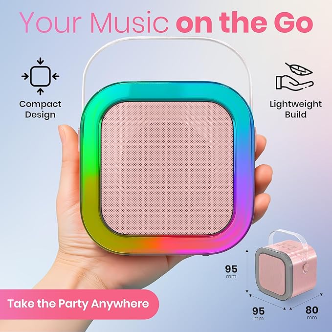 Mini Karaoke Machine for Adults Kids Teen with 2 Wireless Microphones, Birthday Gift Girls 8-12, Toys for Ages 5-7, Small Portable Bluetooth Speaker, Mini Microphone, Teens Car Singing Mic